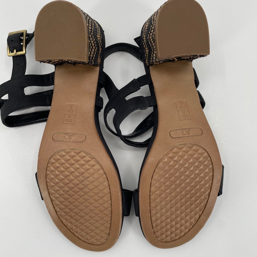 A2 Aerosoles Womens Sandals 8 Black EUC Heelrest Block Heel Woven Detail Strappy - Picture 6 of 11
